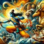 Lord Rama, showcasing his heroism and dedication to righteousness. Utilize a color palette that-By Your Astrology Guru